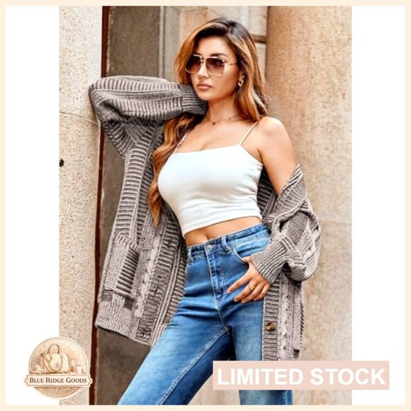 Oversized Cable Knit Cardigan Sweater Long Sleeve Vintage Chunky Outerwear - Picture 6 of 7